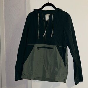 Green Block Pattern Hooded Windbreaker